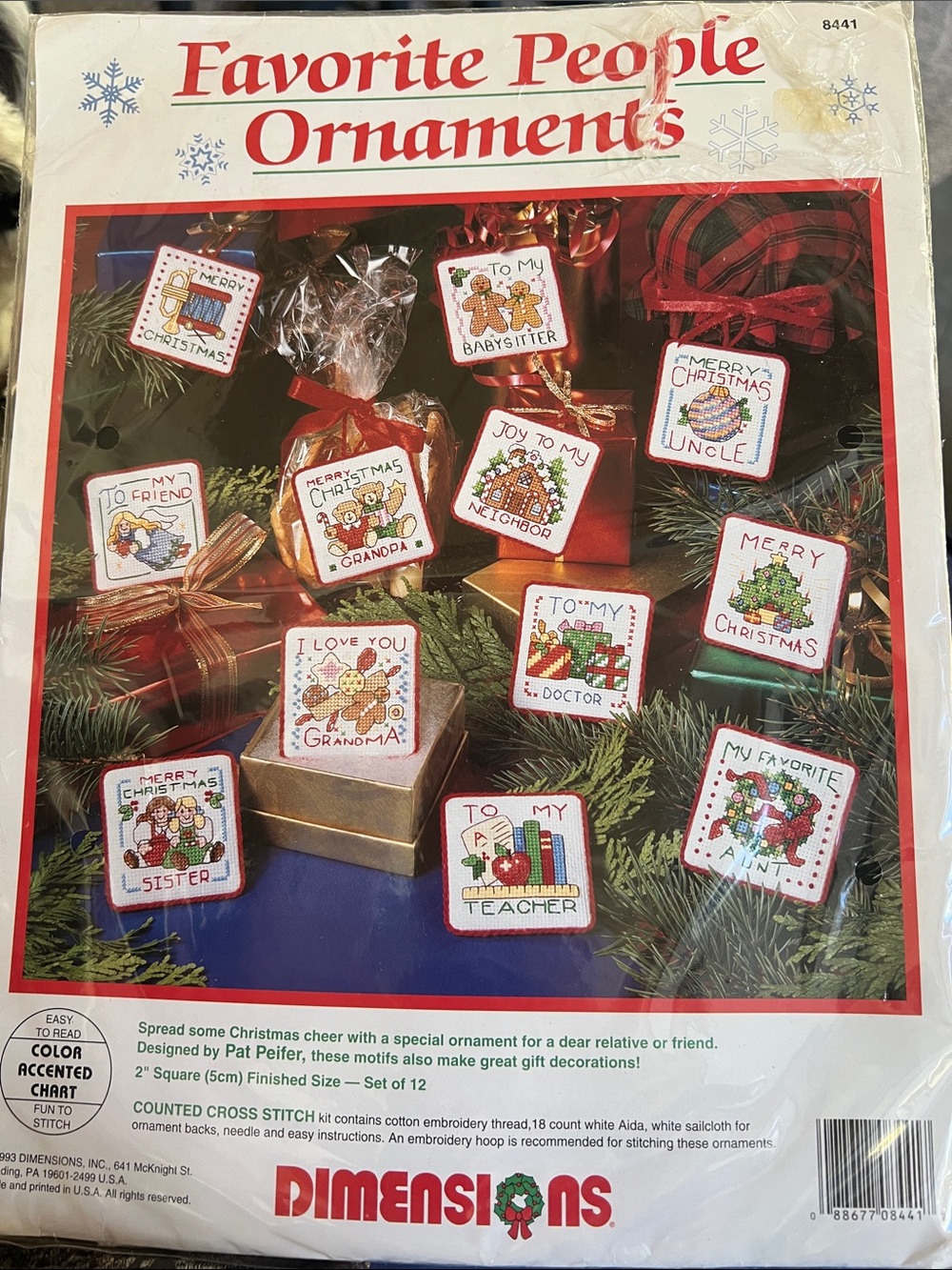 1993 VINTAGE SEALED Favorite People Ornaments Cross Stitch Kit by Dimensions.